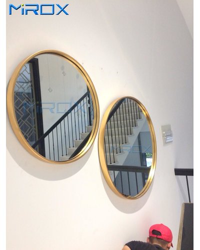 Gương tròn treo phòng khách khung inox vàng 60cm