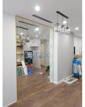 gương ghép ô dán tường trang trí nội thất phòng khách Hà Nội